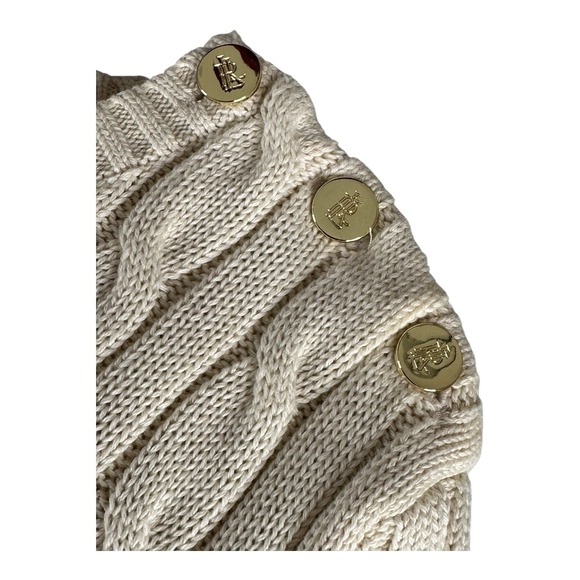 Genuine Lauren Ralph Lauren button‎ Trim Cable Knit Sweater -ivory Watch Sz L - Picture 7 of 16